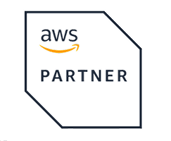 AWS Partner logo featuring the text "aws PARTNER" with the Amazon smile arrow, enclosed in an angular outline.